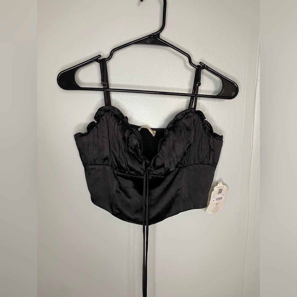Altar'd State Black Corset Crop Top Adjustable  Straps  Size Medium Tie Front